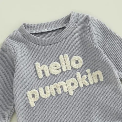 Miniatura 4 de Toddler Baby Boy Halloween Outfit Hello Pumpkin Sweatshirt Pullover Tops Pants Fall Winter Clothes Set
