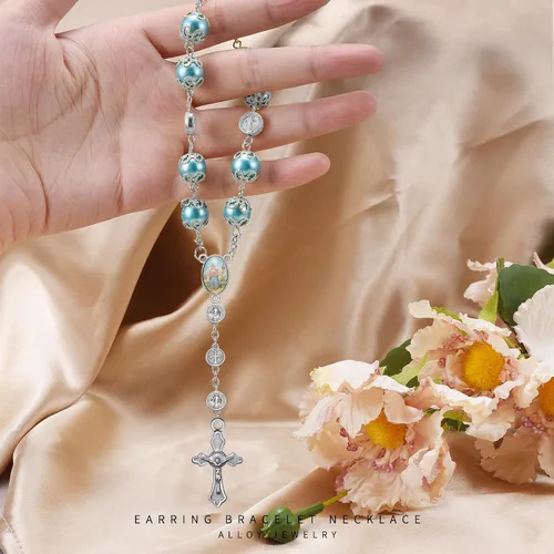 Miniatura 5 de 60 piezas/30 juegos de suministros para kits de fabricación de rosario, religion, cruz y medalla central, dijes de aleación, imagen de Jesús