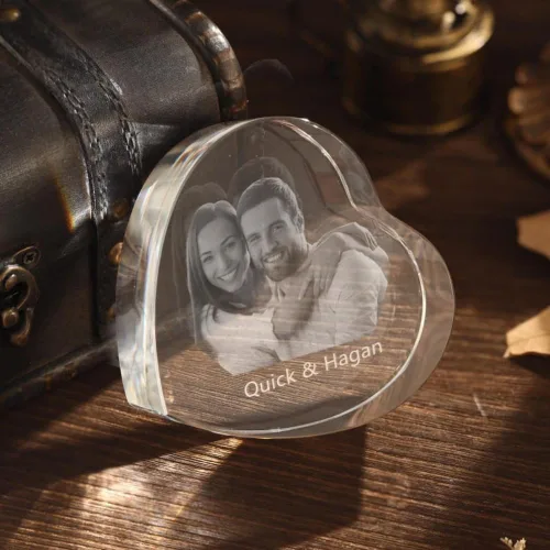 Miniatura 4 de Marcos de corazón de fotos de cristal 3D personalizados, foto de cristal 3D grabada con láser, regalo personalizado para mujeres, esposa, hombres