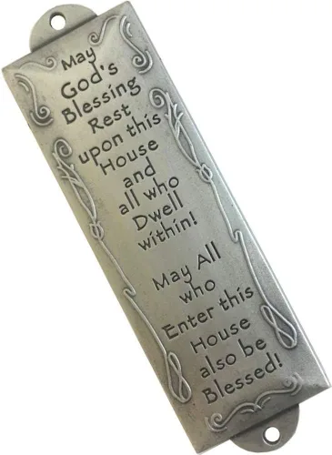 Miniatura 8 de Holy Land Market Shema Bendición de Metal Mezuzá - Bronce, Bendición de Hogar Inglés/Hebreo, Mezuzá de Latón con Inscripción Shema, Montaje
