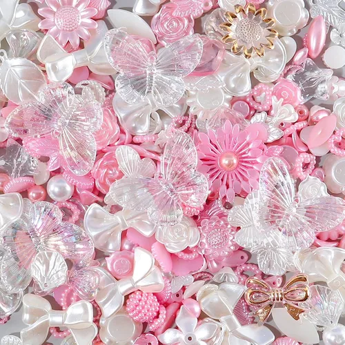 Miniatura 7 de 250 cuentas 3D con parte trasera plana, lazos de flores surtidos en color negro, rosa, blanco, cuentas de mariposa con parte trasera plana, perlas