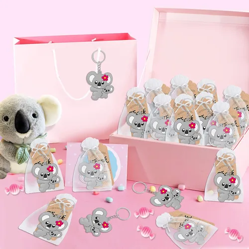 Miniatura 5 de CiciBear Paquete de 24 llaveros de koala para decoración de fiesta temática de koala, amante de los animales, cumpleaños de niños, baby shower