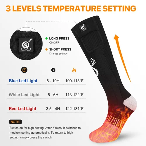 Miniatura 2 de SNOW DEER Calcetines calefactables, calentador de pies eléctrico con batería recargable para hombres y mujeres, invierno, esquí, caza, camping