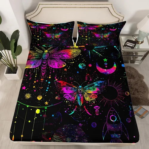 Miniatura 18 de Erosebridal Southwestern - Sábanas de cama bohemias aztecas, tamaño individual, sábanas hippie de cachemira, ropa de cama de estilo exótico, funda