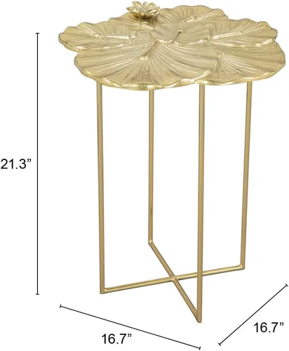 Miniatura 3 de Zuo Mesa auxiliar Lotus dorada, mesa auxiliar dorada, estilo glamuroso, soporta hasta 35 libras, hierro, sala de estar en interiores, 16.7 pulgadas
