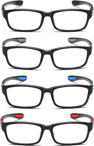 Miniatura 2 de Gafas de lectura para hombre, 4 pares, ultra ligeras, TR90, estilo deportivo, bloqueo de luz azul, lectores+3.5