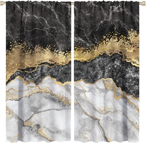 Miniatura 16 de Cortinas abstractas de mármol de lujo de lujo azul marino dorado a rayas con patrón de mármol estampado para dormitorio, sala de estar, cortinas