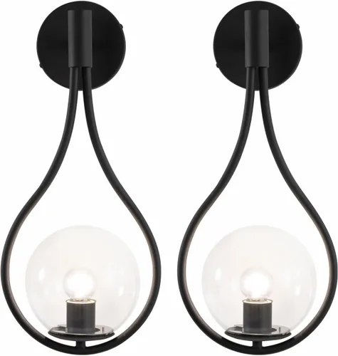 Miniatura 8 de BOKT Moderna lámpara de pared de vidrio negra para colgar en la pared, apliques de pared de mediados de siglo para dormitorio, con gota de agua