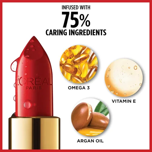 Miniatura 4 de L'Oreal Paris Colour Riche Original - Lápiz labial cremoso e hidratante satinado con aceite de argán y vitamina E, Red Passion , 1 unidad Rojo pasión