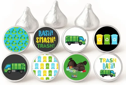 Etiquetas de basura para camiones de basura Hershey's Kisses Chocolates por Adore By Nat - Pegatinas de caramelo para fiesta - Juego de 240
