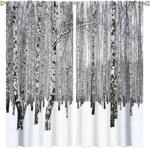 Miniatura 10 de Cortina opaca de bosque de verano, diseño de ramas de bosque, con bolsillo para barra, cortinas farbic con bolsillo para barra, comedor, cafetería