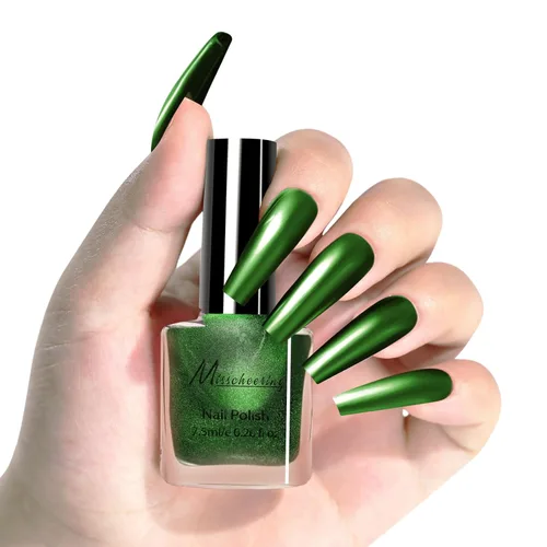 Miniatura 24 de Esmalte de uñas marrón metálico con efecto espejo, duradero y de secado rápido, brillante cromo para manicura DIY (012#TJ, 6ml)