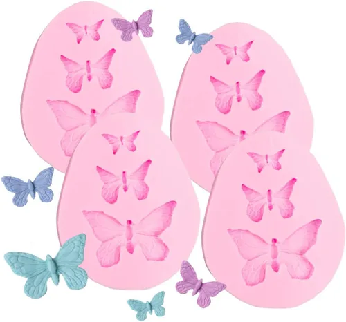 4 moldes de mariposa de silicona, mini molde de chocolate de mariposa, moldes para fondant, moldes para hornear, moldes para hornear, arcilla