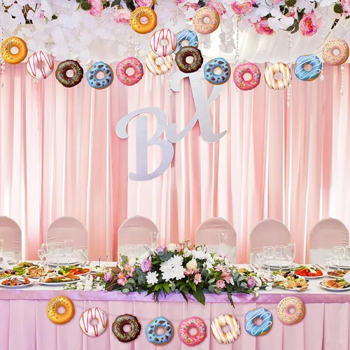 Miniatura 4 de Chinco 4 pancartas de dona para fiesta de cumpleaños, decoraciones de dona, suministros de fiesta, suministros de fiesta de remolino colgante, kit
