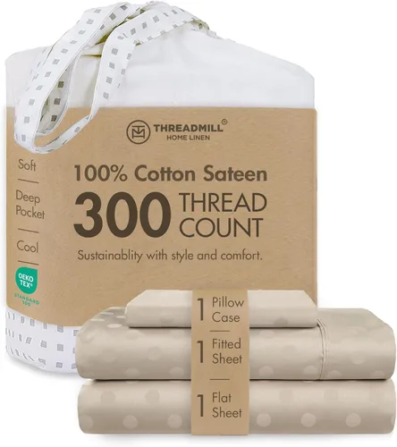 Miniatura 59 de Threadmill Sábanas 100% Algodón para Cama Tamaño King Juego de Sábanas de 4 Piezas para Cama King Suave, Transpirable y Ligero Satén de Damasco