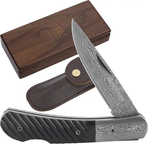 Miniatura 11 de YOUSUNLONG Cuchillo de bolsillo plegable de 7.480 in - Cuchillo de transporte diario - Cuchillo de una mano con funda de cuero y caja de cuchillos