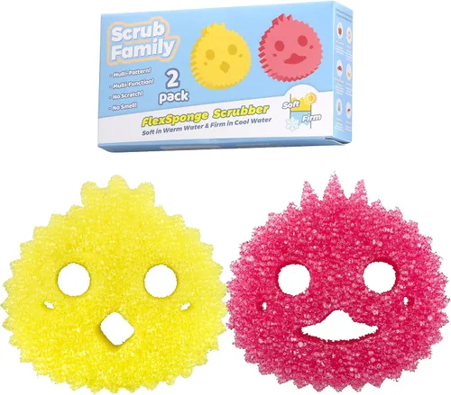 Juego de esponja y estropajo funcional. Daddy Mommy Daily Scrub Sponge, cara sonriente feliz, firme en frío y suave en caliente, sin arañazos, sin