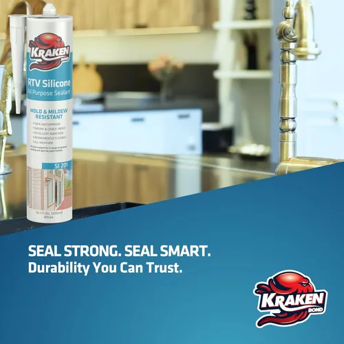 Miniatura 7 de Kraken Bond Sellador de silicona gris resistente al agua Cartucho de 100 a 10 onzas líquidas – RTV silicona calafateo para cocina y baño, todo uso