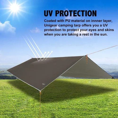 Miniatura 3 de Unigear Toldo para Hamaca contra Lluvia, Lona de Campamento de 16.5/14.4/13.1/9.8 pies, Protección UV e Impermeable y Ligera para Campamento, Marrón