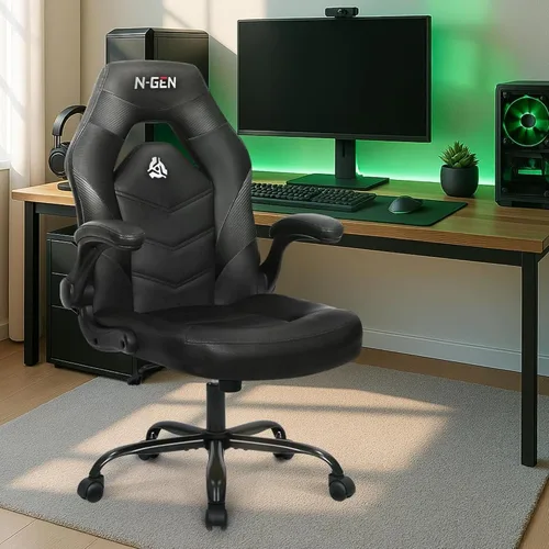 Miniatura 2 de N-GEN GAMING Silla de escritorio para videojuegos ergonómica con soporte lumbar, altura ajustable, brazos abatibles y ruedas giratorias con diseño