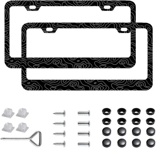 Miniatura 16 de Paquete de 2 marcos para placa de automóvil de acero inoxidable con tornillos, tapas y destornilladores, para mujeres y niñas, diseño de flores de 7
