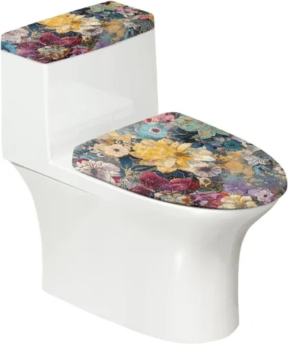 Funda para tapa de inodoro y tanque de inodoro, diseño floral vintage, fundas elásticas para asiento de inodoro para baño, se adapta a la mayoría de