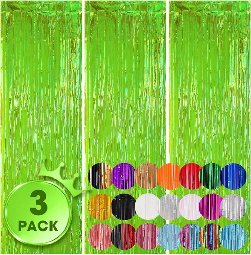 Miniatura 17 de Voircoloria - Cortinas de fondo de flecos de papel de aluminio para fiestas, 3 piezas, 39.6 x 98.4 pulgadas, azul retro 48 Retro Azul