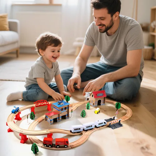 Miniatura 5 de Juego de tren eléctrico de madera para niños pequeños, 88 piezas de juguetes de vías de tren para 3, 4, 5 años, gran regalo de Navidad para niños