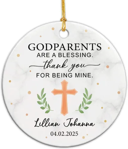 Miniatura 10 de Adorno de cerámica de bautizo bautizado con oso, recuerdo de bautizo personalizado de animales, adorno de bautismo personalizado de Dios bendiga