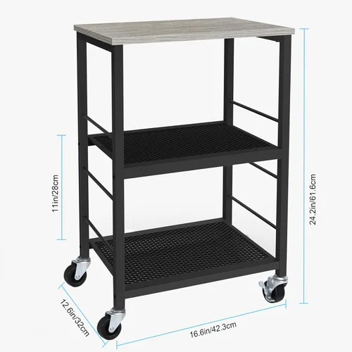 Miniatura 7 de MOOACE Mesa auxiliar rústica de 3 niveles con rueda, mesa de noche con estante de almacenamiento para dormitorio, cocina, sala de estar y oficina