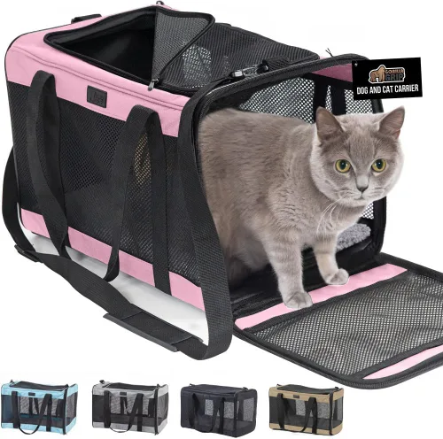 GORILLA GRIP Transportadora de Viaje para Gatos de hasta 15 Libras, Transportadoras Suaves Plegables para Perros Pequeños, Malla Transpirable con