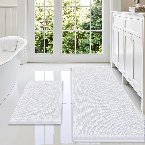 Miniatura 51 de Smiry Juego de 2 alfombras de baño, felpilla suave y absorbente, lavable a máquina, antideslizantes, para bañera, ducha y suelo