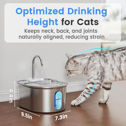Miniatura 7 de Fuente de agua para gatos de acero inoxidable, dispensador automático de agua para mascotas de 108 onzas / 3.2 L con bomba ultra silenciosa, apagado