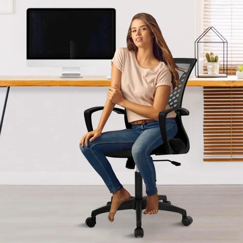 Miniatura 7 de Silla de oficina en casa, silla de escritorio ergonómica, respaldo medio, silla de computadora de PC con soporte lumbar y reposabrazos, silla