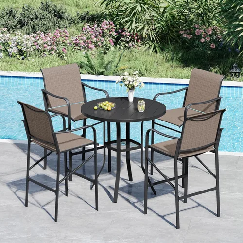 Miniatura 14 de VICLLAX Juego de barra de patio al aire libre de 3 piezas, mesa redonda de altura con agujero para sombrilla y 2 sillas de textileno para césped