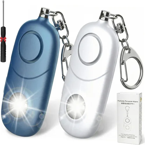 Miniatura 17 de Alarma personal para mujeres, llavero de alarma: Qoosea 135dB llavero de emergencia sirena con luz estroboscópica sirena fuerte para mujeres, niños