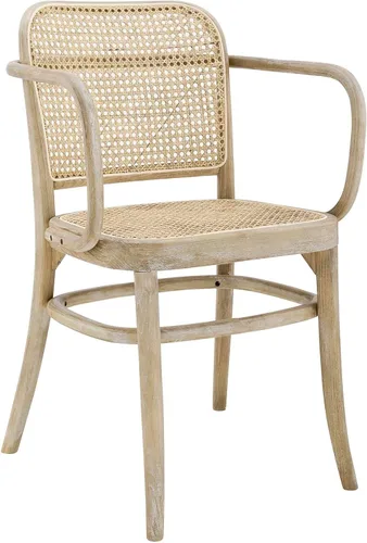 Miniatura 12 de Modway Winona - Asiento de mimbre de madera de olmo, silla de comedor - Juego de 2, color negro