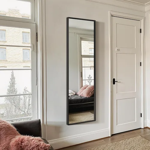 Miniatura 8 de TRAHOME Espejo de cuerpo entero, espejo grande de pie para piso con marco de aluminio para dormitorio, sala de estar, baño (negro)