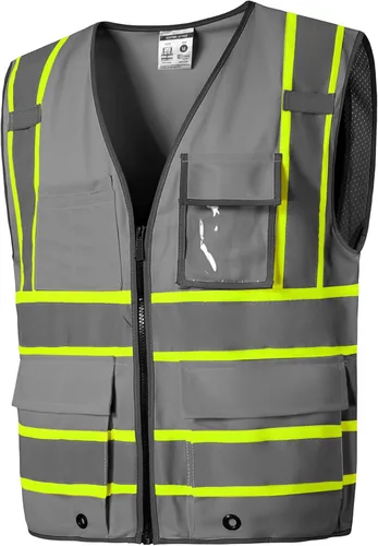 Miniatura 6 de SKSAFETY Chaleco de seguridad de nivel profesional con 10 bolsillos, chaleco de alta visibilidad clase 2 con cremallera, chaleco de alta visibilidad