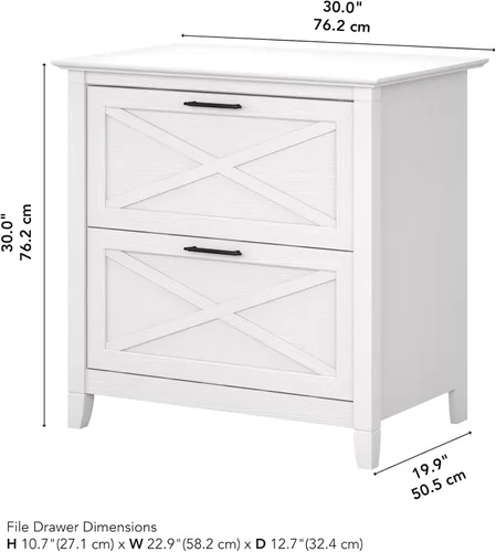 Miniatura 3 de Bush Furniture Key West – Archivador lateral con 2 cajones, color cereza Roble blanco puro.