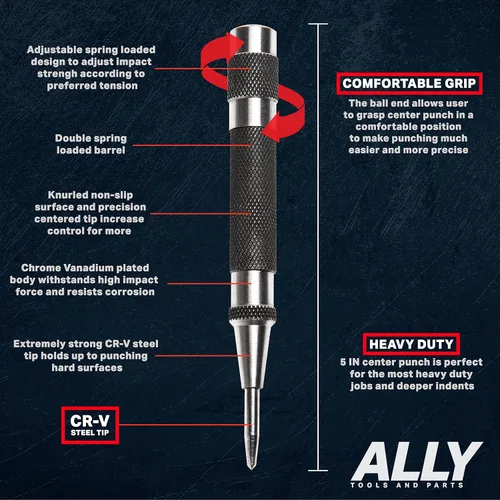 Miniatura 2 de ALLY Tools - Perforadora central automática resistente con acero endurecido, 2 unidades de punzón central automático de alta calidad