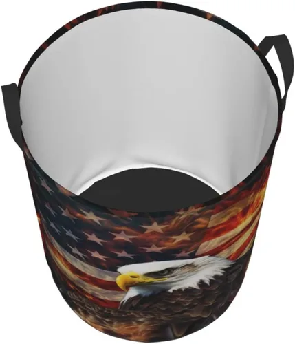 Miniatura 3 de American Flag Fire Eagle print Circular Hamper Waterproof Storage Bin Organizer Basket Laundry Hamper With Handles For Clothes Toys Small