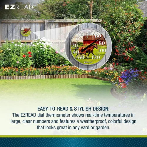 Miniatura 3 de EZREAD - Termómetro de esfera colgante, termómetros meteorológicos para uso en interiores y exteriores, gran diámetro de 12.5 pulgadas, números