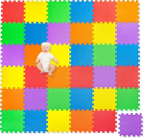 Miniatura 12 de Play Platoon Tapete de espuma no tóxica, cómodo, extra grueso, acolchado para ejercicio y juego para niños pequeños, niños y adultos, 16 azulejos