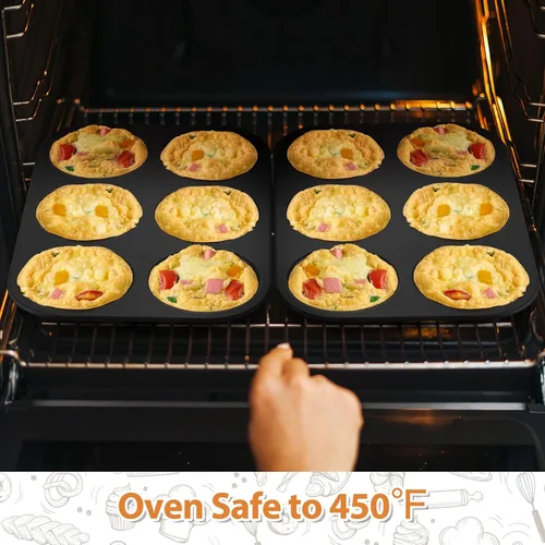 Miniatura 5 de E-far Molde para magdalenas, antiadherente de 6 cavidades poco profundas para hornear pastel de Whoopie, pudín Yorkshire, huevos, pan de maíz