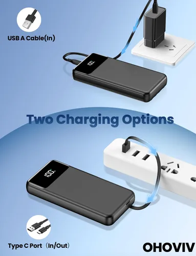 Miniatura 6 de Cargador portátil, banco de energía de 50000 mAh con cables incorporados, paquete de batería de carga rápida de 22.5W, cargador de teléfono portátil