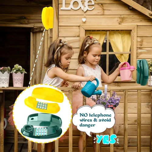Miniatura 7 de Swingset - Juego de 2 teléfonos de plástico con llave numérica para niños, patio de recreo, accesorios para casa de árbol (amarillo, verde)