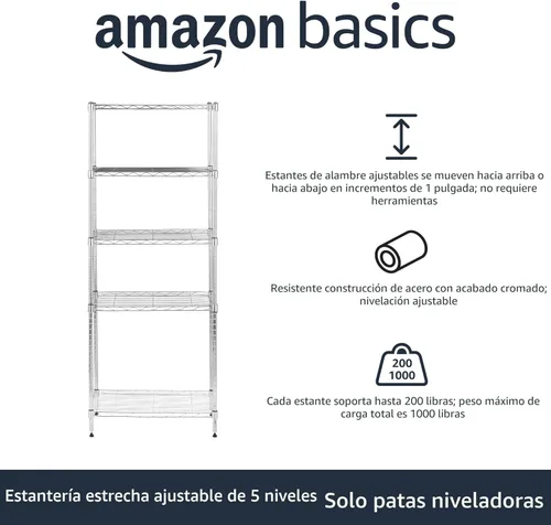 Miniatura 4 de Amazon Basics Estantería de almacenamiento ajustable de 5 estantes, (capacidad de carga de 200 libras por estante), estante de alambre organizador