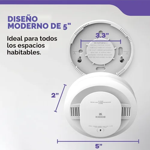 Miniatura 7 de Kidde Detector de humo y monóxido de carbono, funciona con batería de 10 años, indicadores de luz de advertencia LED, 30CUD10