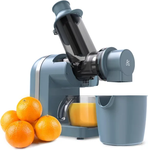 Greater Goods Exprimidor de prensa en frío, potente extractor de jugo de masticación lenta con motor silencioso para frutas y verduras, alto Azul